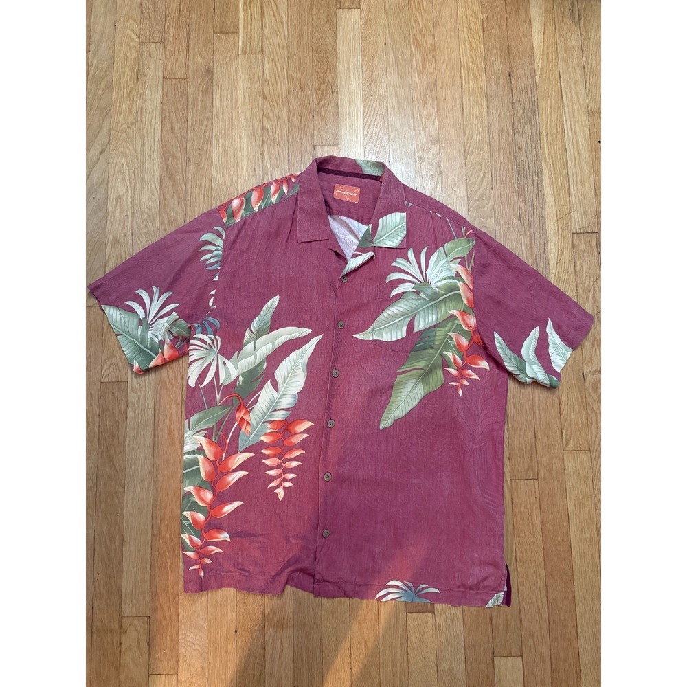 Tommy Bahama Silk Hawaiian Camp Shirt XL Red Tropical